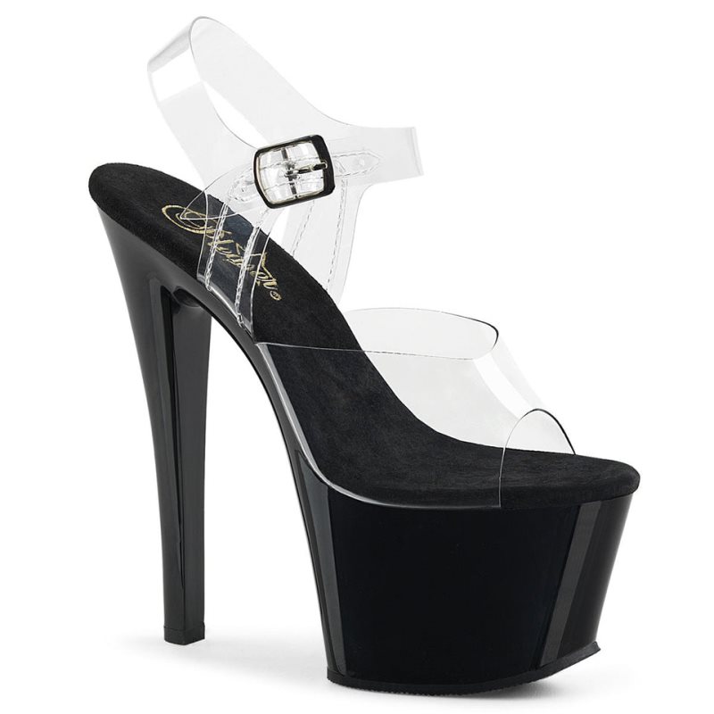 Pleaser Sky-308 Women\'s Platform Heels Sandals Black / Clear | NZ QLSHXB