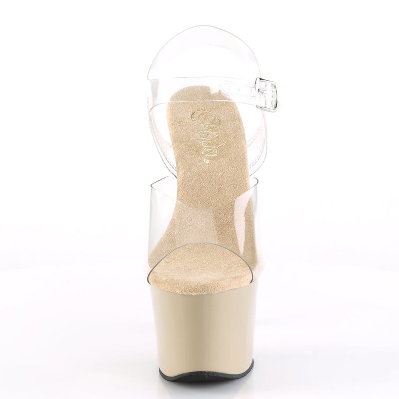 Pleaser Sky-308 Women's Platform Heels Sandals Beige / Clear | NZ CNGPIS