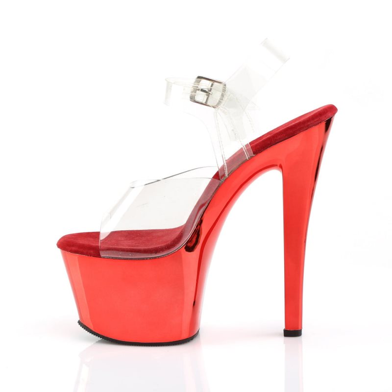 Pleaser Sky-308 Women's Platform Heels Sandals Red / Clear | NZ IXSNUJ