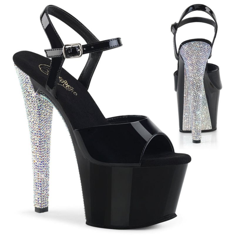 Pleaser Sky-309CHRS Women\'s Platform Heels Sandals Black / Silver | NZ TPSRVK