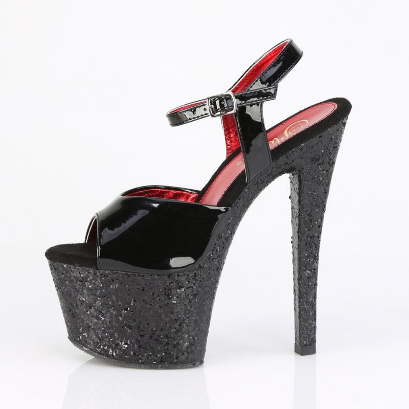 Pleaser Sky-309 Glitter Women's Platform Heels Sandals Black | NZ OUSENL