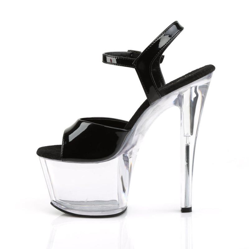 Pleaser Sky-309 Women's Platform Heels Sandals Black / Clear | NZ CVLSNU