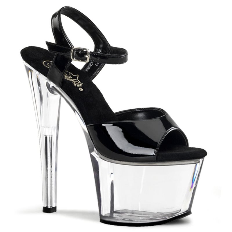 Pleaser Sky-309 Women\'s Platform Heels Sandals Black / Clear | NZ CVLSNU