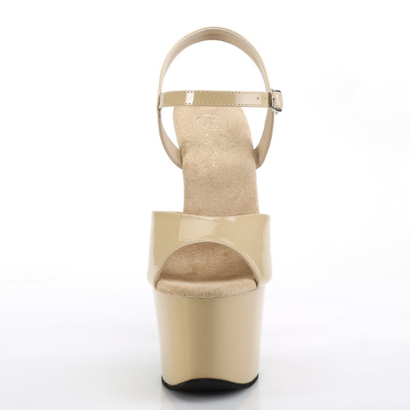 Pleaser Sky-309 Women's Platform Heels Sandals Beige | NZ XGCZBI