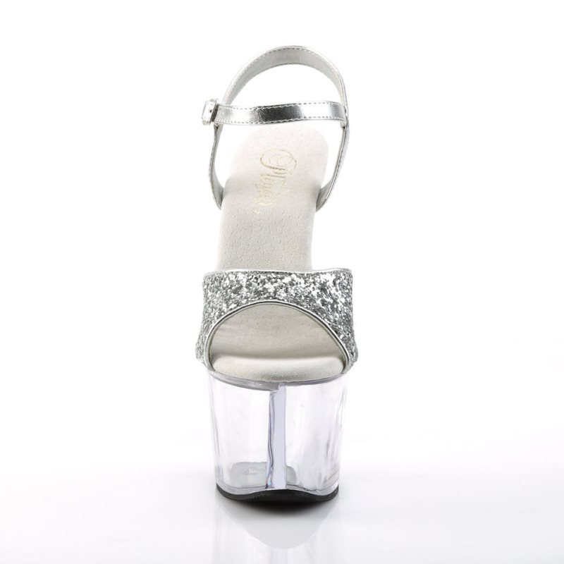 Pleaser Sky-310 Women's Platform Heels Sandals Silver / Clear | NZ UGZLSF