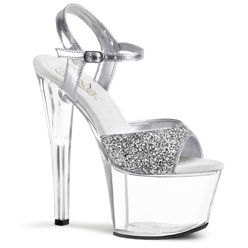 Pleaser Sky-310 Women\'s Platform Heels Sandals Silver / Clear | NZ UGZLSF