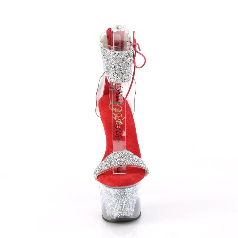 Pleaser Sky-327RSI Women's Platform Heels Sandals Silver / Red | NZ KNBOWX