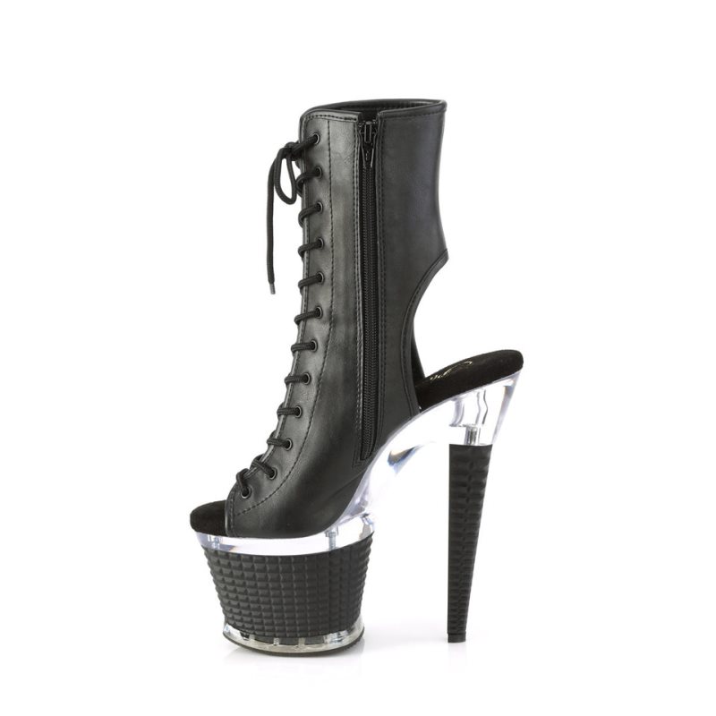 Pleaser Spectator-1016 Vegan Leather Women's Heels Boots Black / Clear | NZ OVNJAH