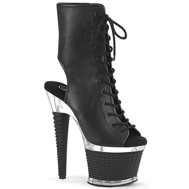 Pleaser Spectator-1016 Vegan Leather Women\'s Heels Boots Black / Clear | NZ OVNJAH