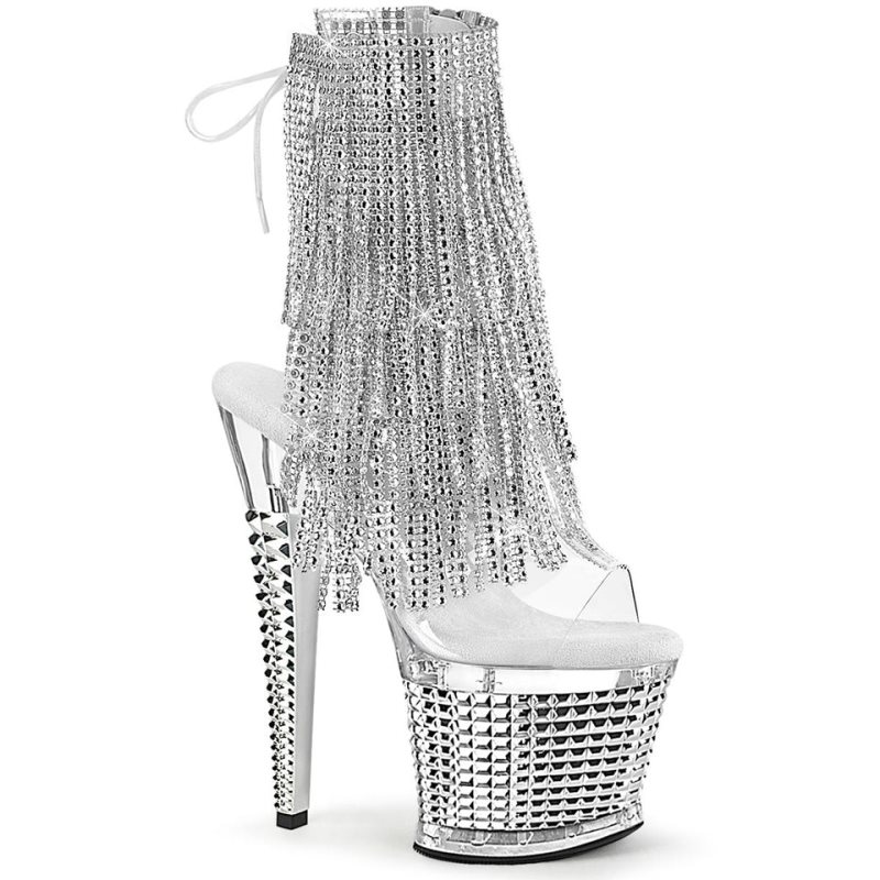 Pleaser Spectator-1017RSF Women\'s Heels Boots Silver / Clear | NZ DFPJTH