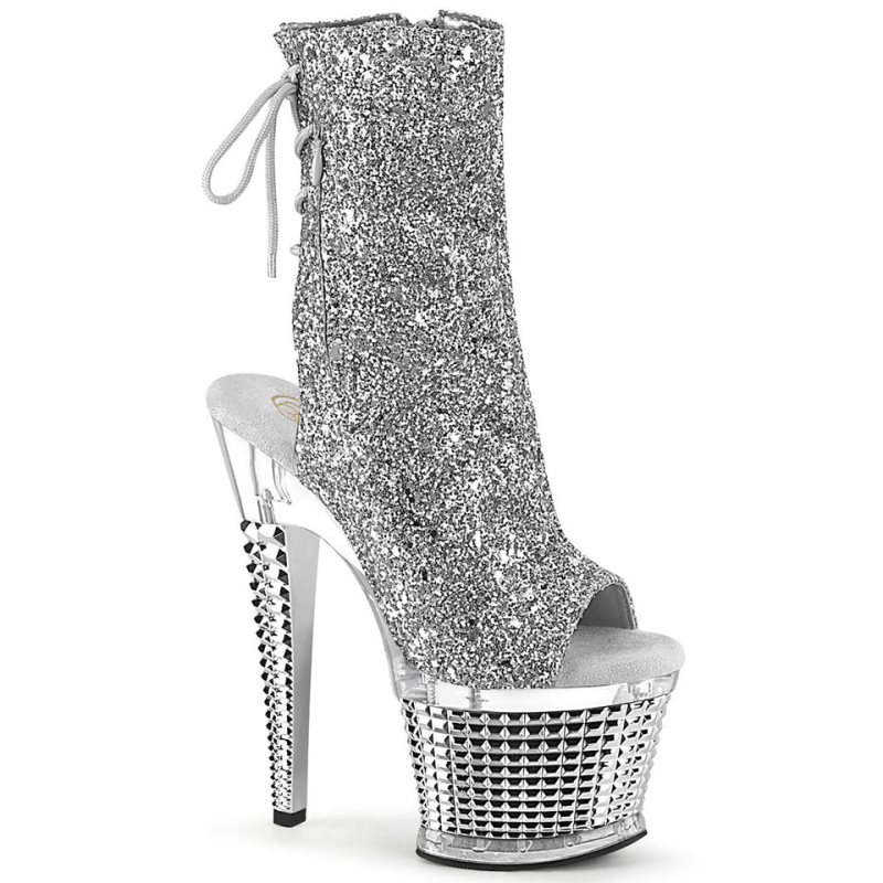 Pleaser Spectator-1018G Women\'s Heels Boots Silver / Clear | NZ QPGAWC