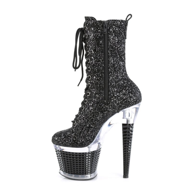 Pleaser Spectator-1040G Women's Heels Boots Black / Clear | NZ QNCTEV