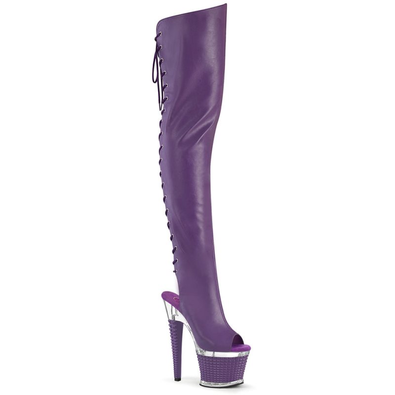 Pleaser Spectator-3030 Faux Leather Women\'s Thigh High Boots Purple | NZ HVENJG