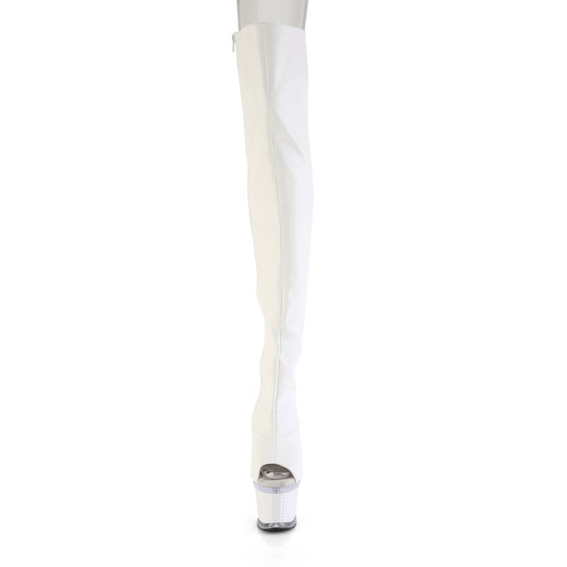 Pleaser Spectator-3030 Faux Leather Women's Thigh High Boots White / Clear | NZ JZDBML