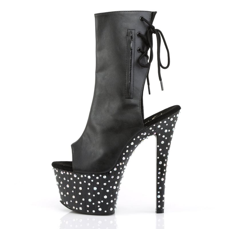 Pleaser Stardance-1018-7 Vegan Leather Women's Heels Boots Black / Silver | NZ NIMPTE