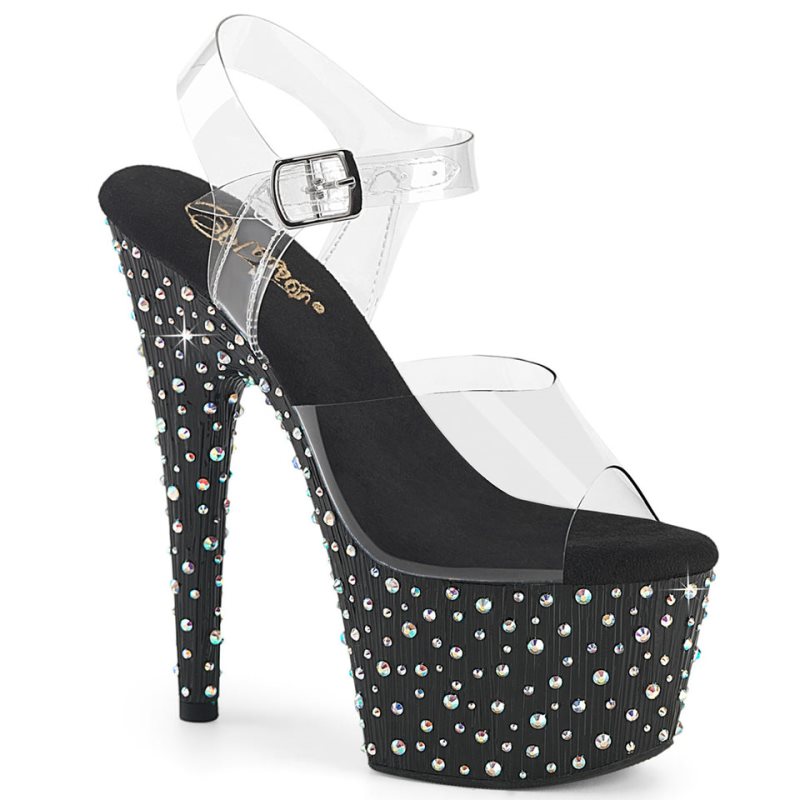 Pleaser Stardance-708 Rhinestones Women\'s Platform Heels Sandals Multicolor / Clear | NZ RCUDEX