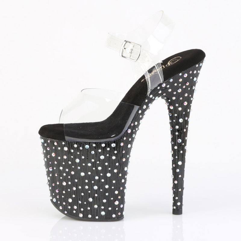 Pleaser Stardance-808 Rhinestones Women's Platform Heels Sandals Multicolor / Clear | NZ QRJCKU