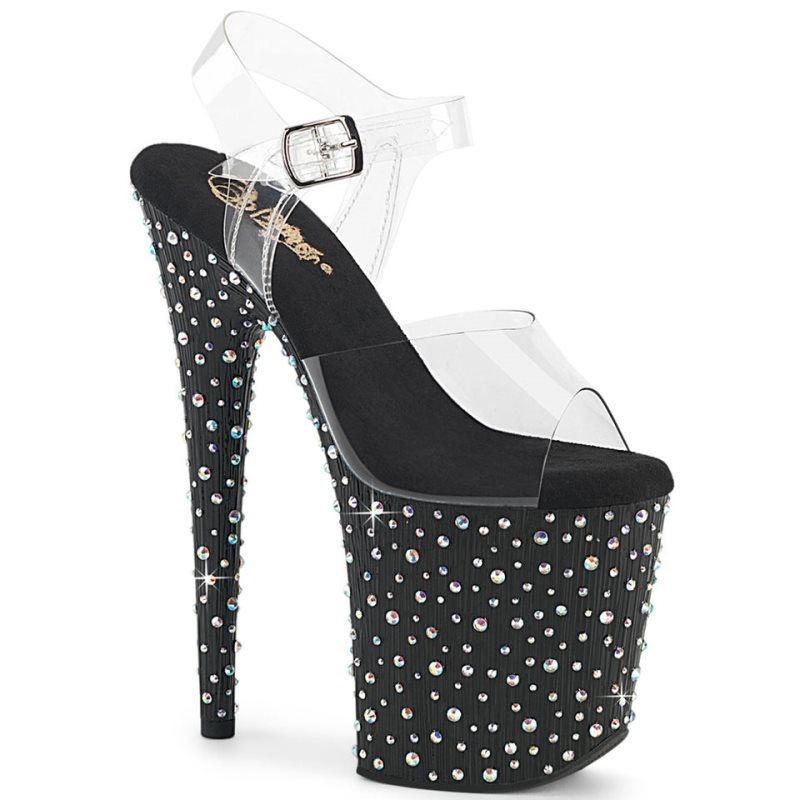 Pleaser Stardance-808 Rhinestones Women\'s Platform Heels Sandals Multicolor / Clear | NZ QRJCKU