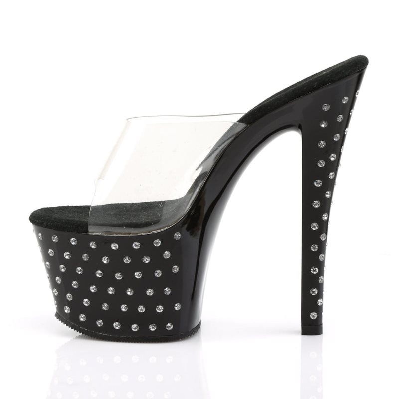 Pleaser Stardust-701 Women's Platform Slides Black / Clear | NZ UAPGWH