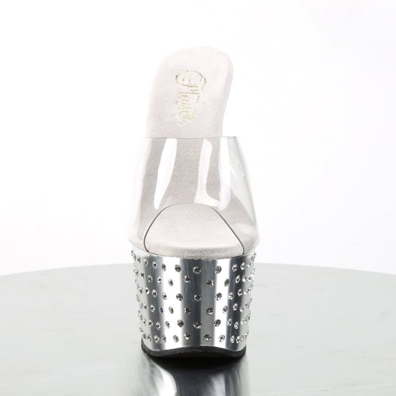 Pleaser Stardust-701 Women's Platform Slides Silver / Clear | NZ OZYNHI