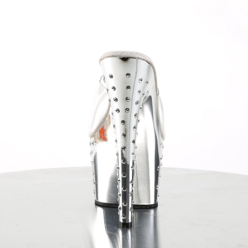 Pleaser Stardust-701 Women's Platform Slides Silver / Clear | NZ OZYNHI