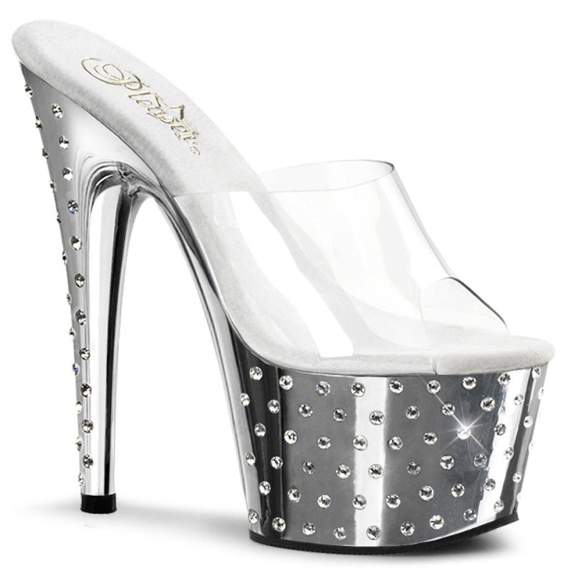 Pleaser Stardust-701 Women\'s Platform Slides Silver / Clear | NZ OZYNHI