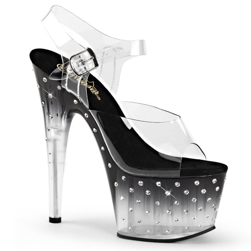 Pleaser Stardust-708T Women\'s Platform Heels Sandals Black / Clear | NZ RBGYKD