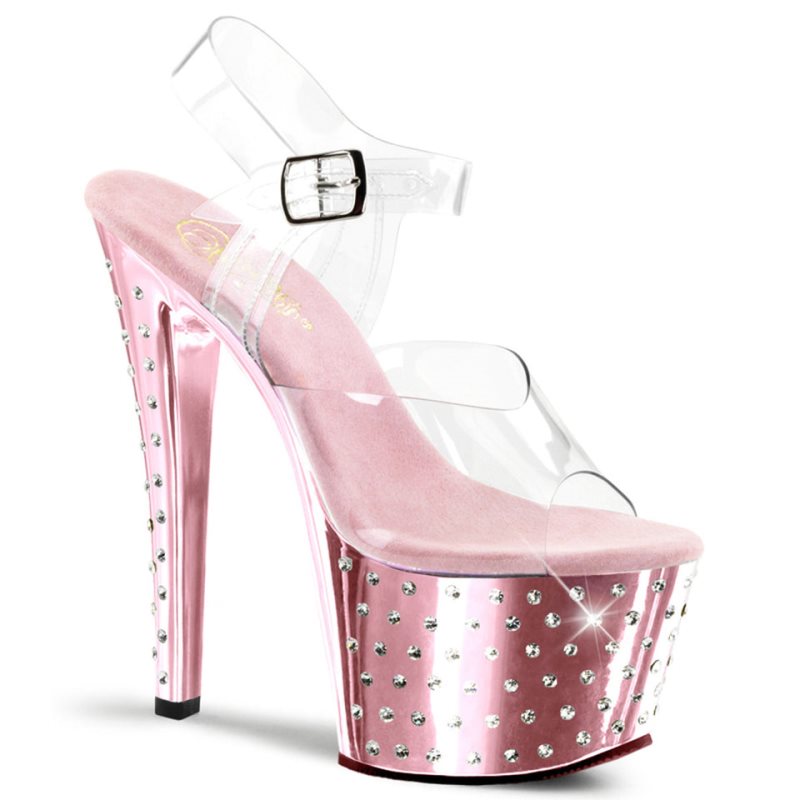 Pleaser Stardust-708 Women\'s Platform Heels Sandals Pink / Clear | NZ CHIPTL