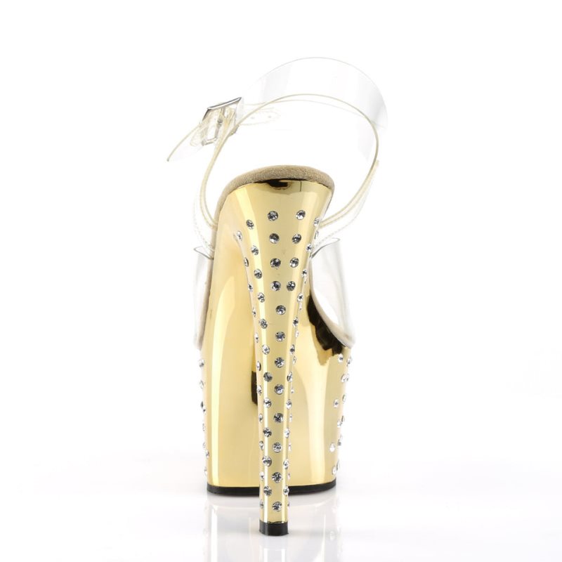 Pleaser Stardust-708 Women's Platform Heels Sandals Gold / Clear | NZ FXSCOZ