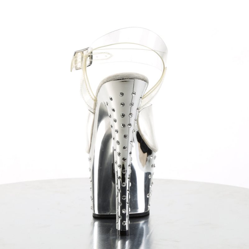 Pleaser Stardust-708 Women's Platform Heels Sandals Silver / Clear | NZ VKNBZQ