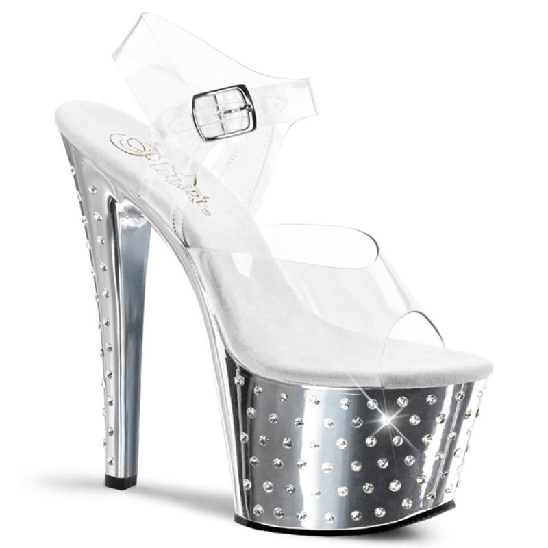 Pleaser Stardust-708 Women\'s Platform Heels Sandals Silver / Clear | NZ VKNBZQ