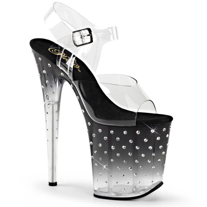 Pleaser Stardust-808T Women\'s Platform Heels Sandals Black / Clear | NZ NSFRUV