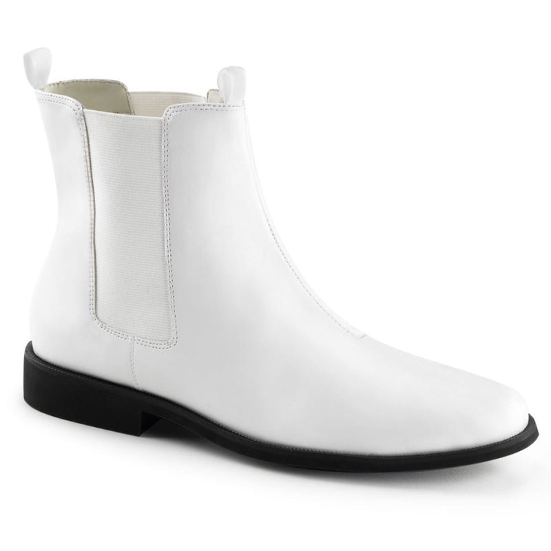 Pleaser Trooper-12 Vegan Leather Men\'s Chelsea Boots White | NZ AXGNEF