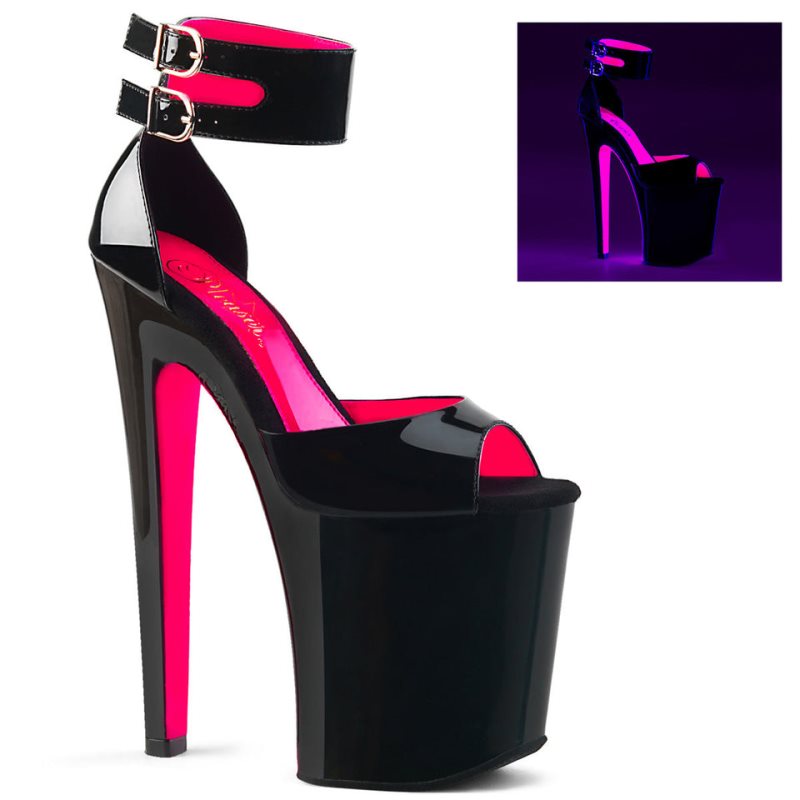 Pleaser Xtreme-875TT Women\'s Platform Heels Sandals Pink / Black | NZ BTLGXJ